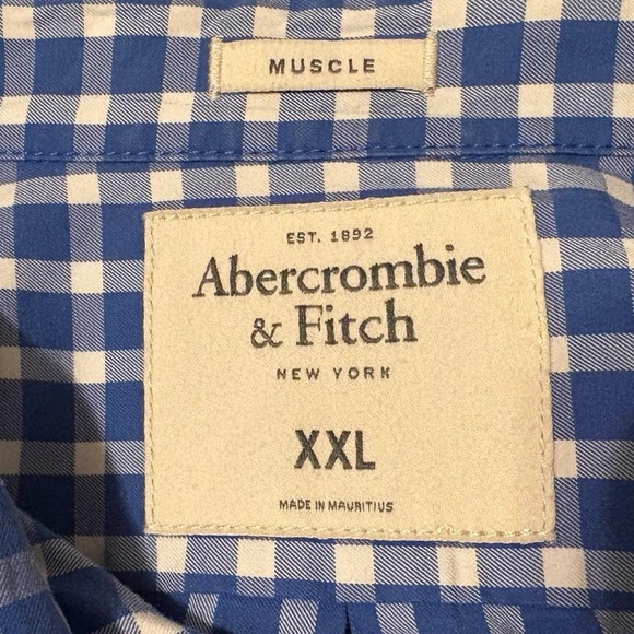 Abercrombie & Fitch Men's Blue Plaid Muscle Button Down Shirt Size XXL - Picture 3 of 4